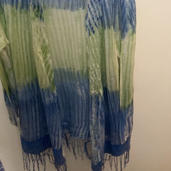 Reba Open Cardigan Ombré Tassels blue and green Large - Picture 8 of 14